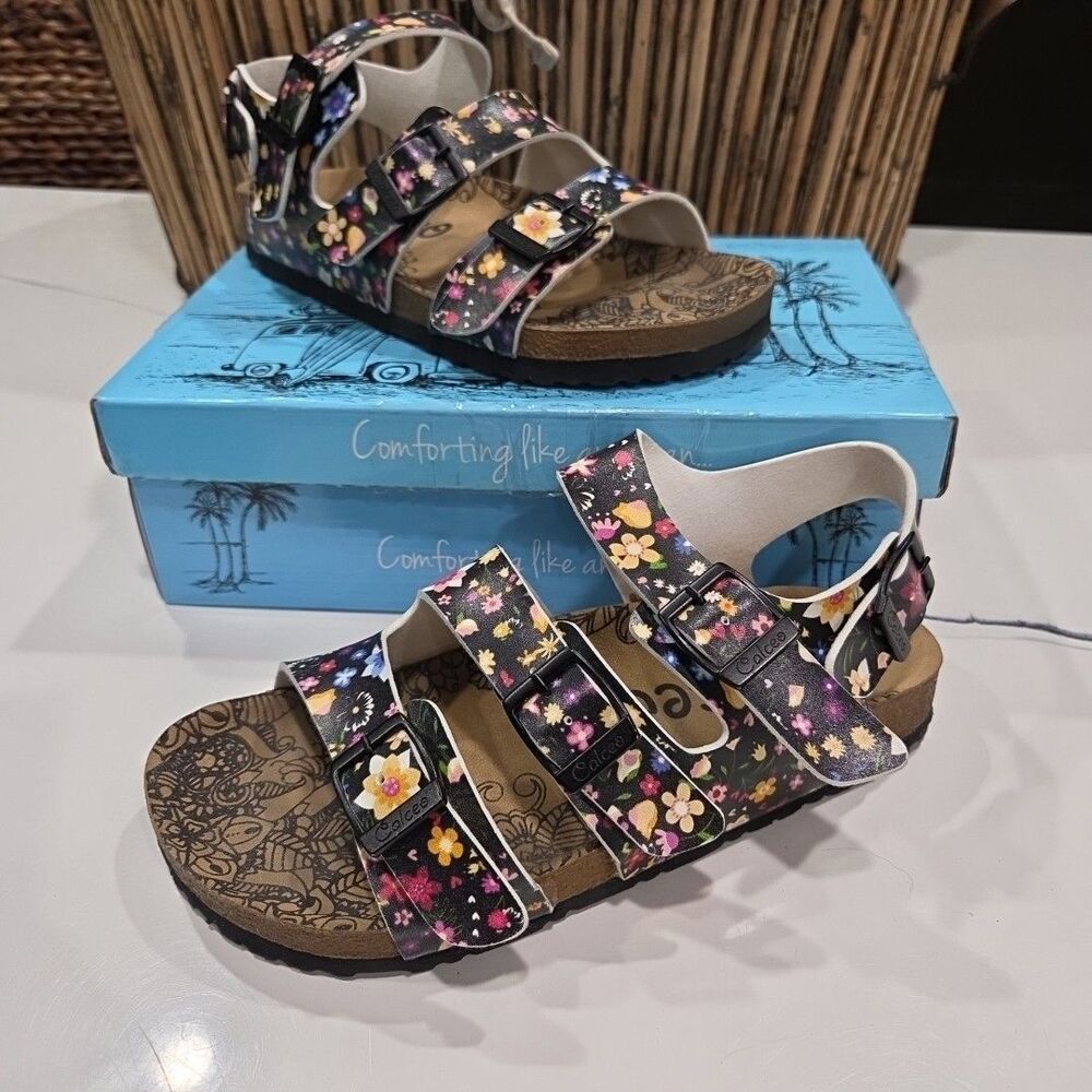 Calceo Women's Floral Four Strap Sandal (Size 8.5-9 or 39) NWB READ SHELF